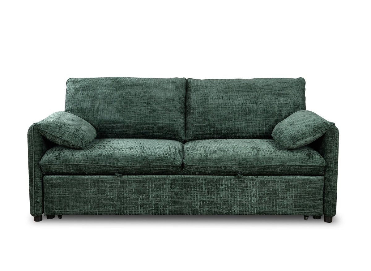 Canapé droit convertible 3 places en velours chiné vert LAMAR - DécoInParis