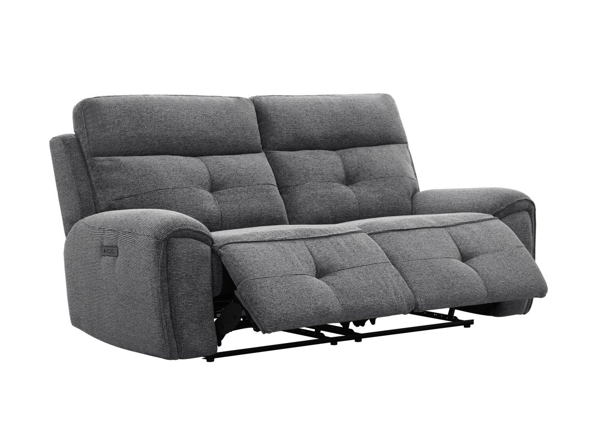 Canapé droit relax électrique 3 places en velours texturé gris PATRICIA - DécoInParis
