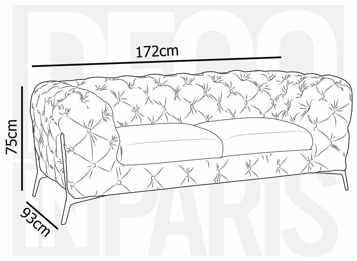 Canapé fixe 2 places capitonné chesterfield velours bleu CARMEN - DécoInParis