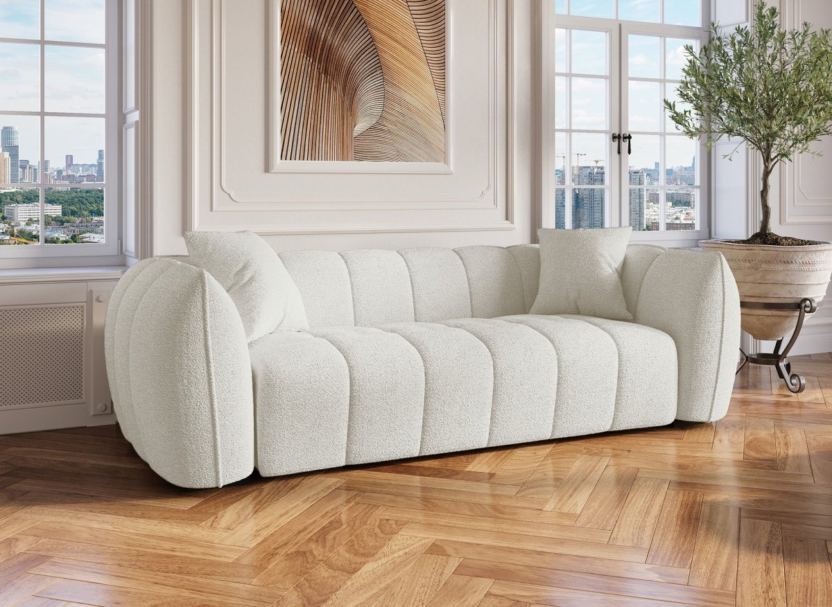 Canapé fixe 3 places effet peau de mouton écru ALISSA - DécoInParis