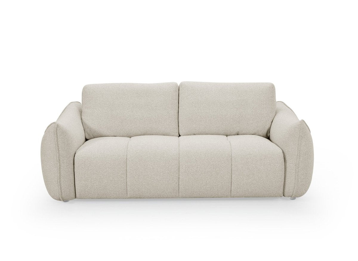 Canapé fixe 3 places en tissu bouclette beige EZRA - DécoInParis