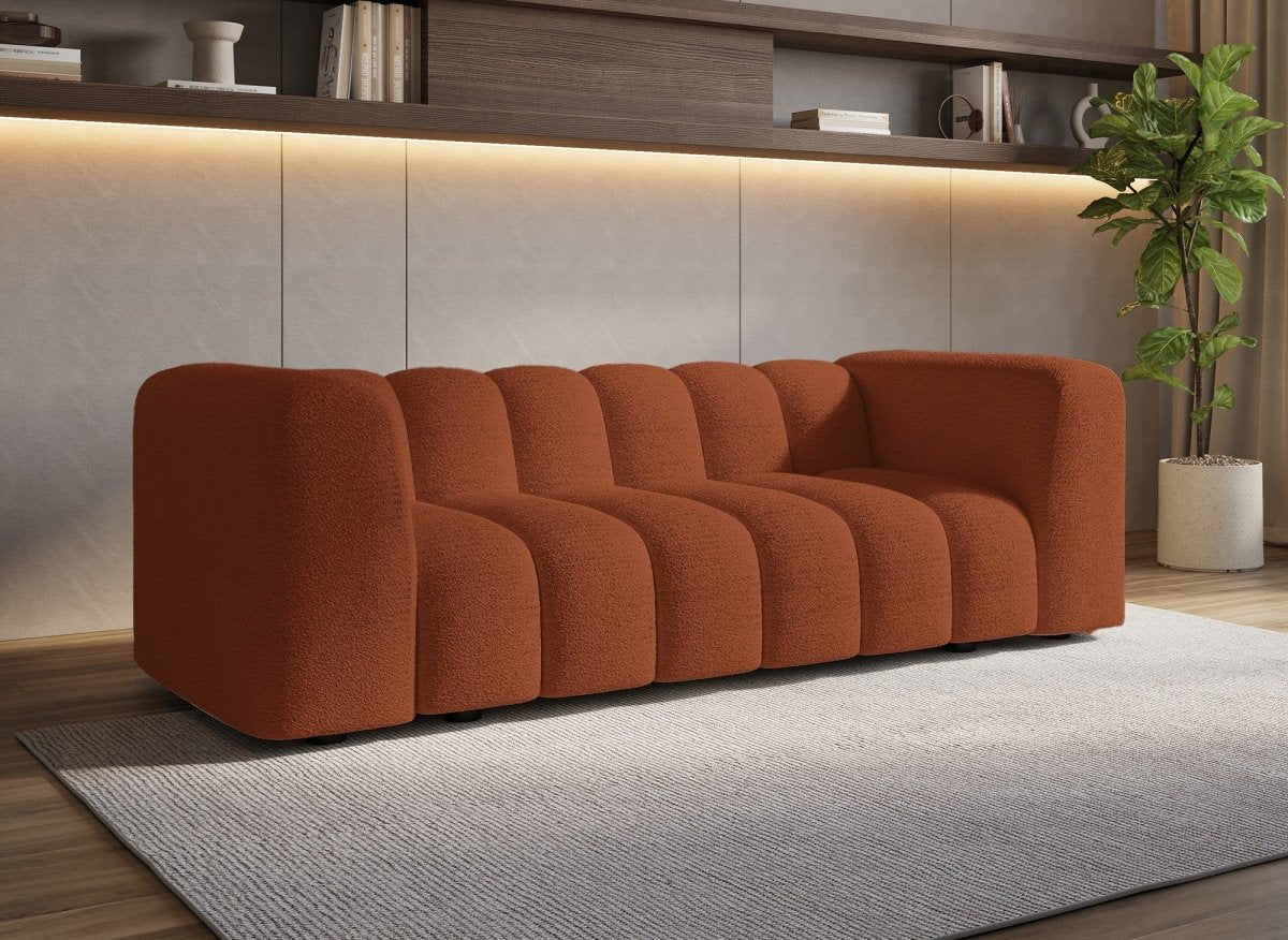 Canapé fixe 3 places en tissu bouclette terracotta AELIS - DécoInParis