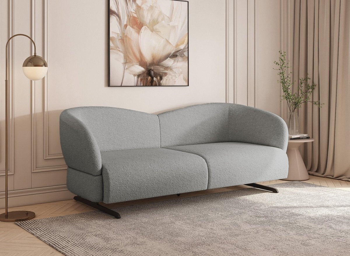 Canapé fixe 3 places en tissu effet peau de mouton gris clair LEXIE - DécoInParis