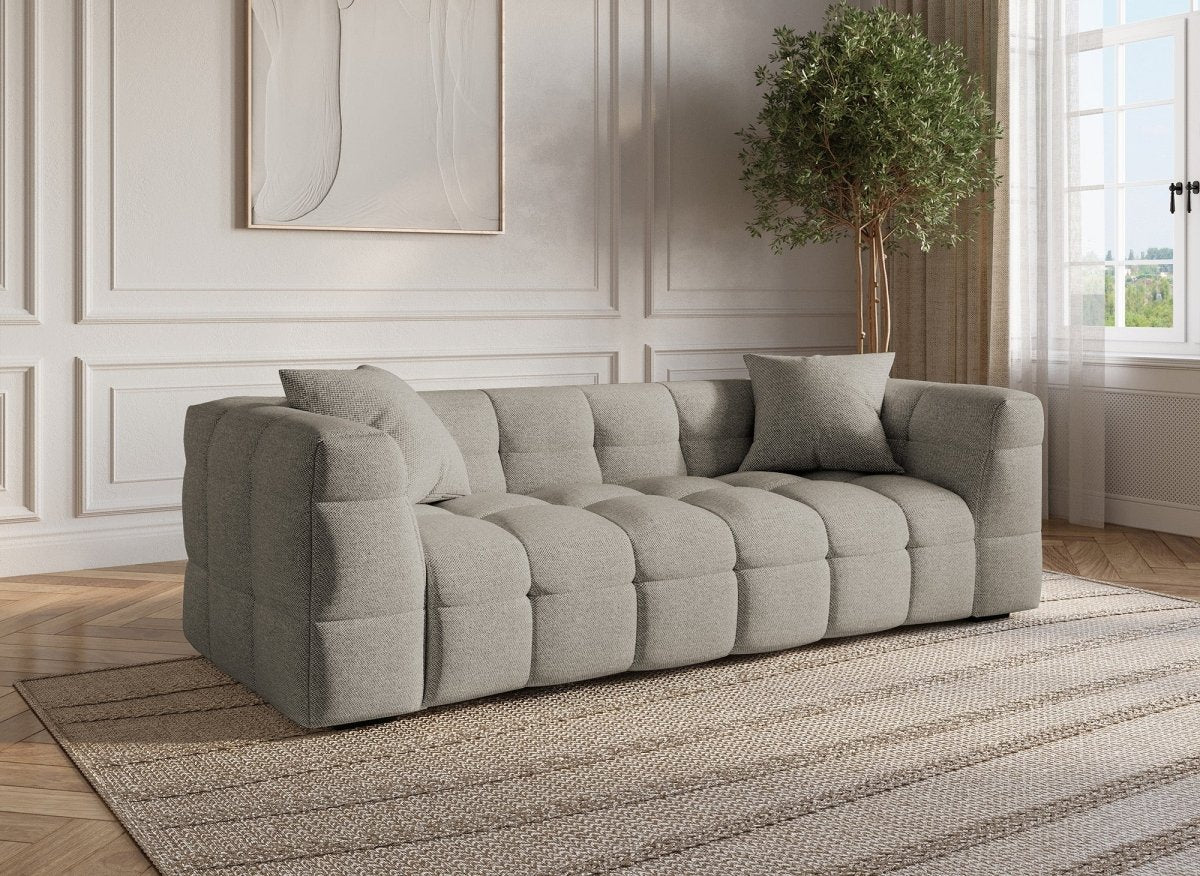 Canapé fixe 3 places en tissu taupe BELLA - DécoInParis