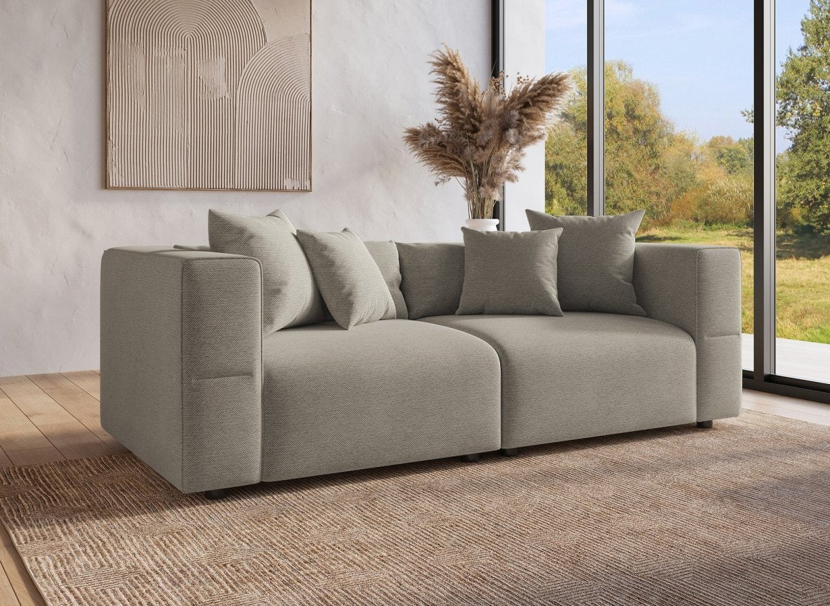 Canapé fixe 3 places en tissu taupe EVELYNE - DécoInParis