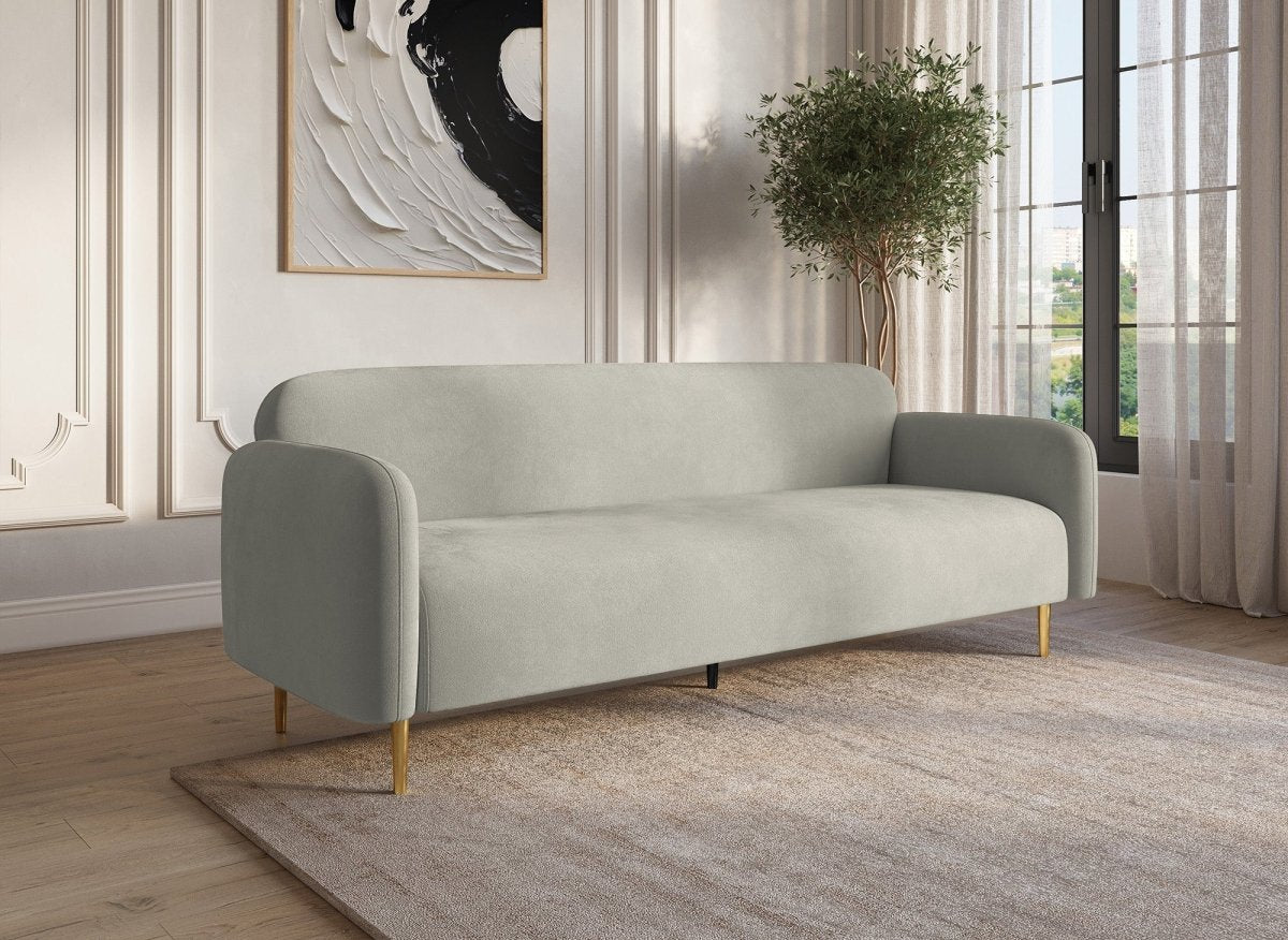 Canapé fixe 3 places en velours beige MARILYNE - DécoInParis