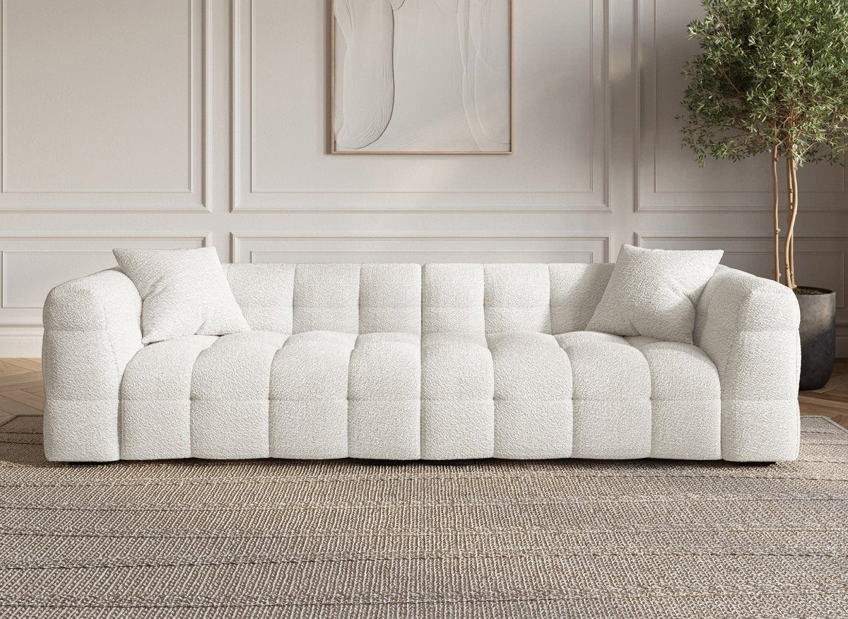 Canapé fixe 4 places effet peau de mouton blanc écru BELLA - DécoInParis