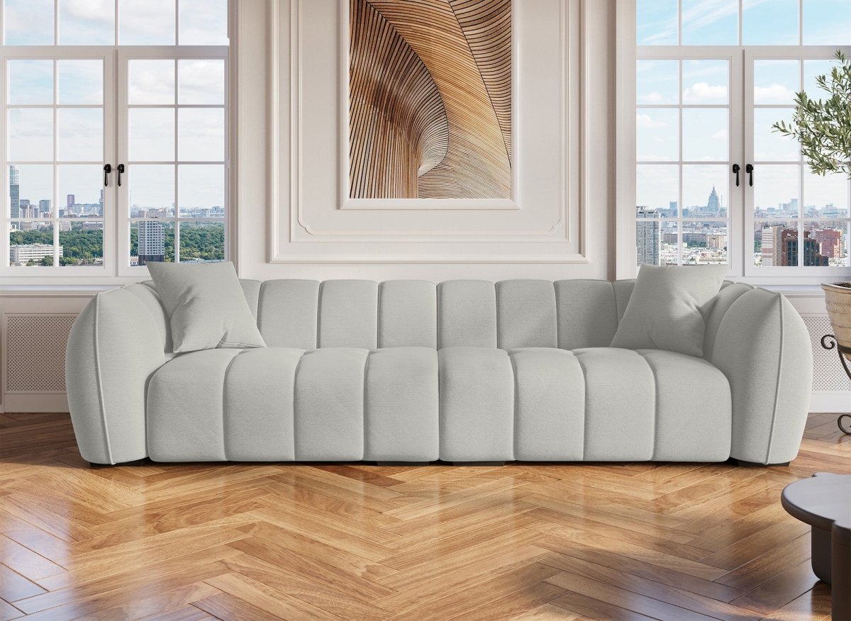 Canapé fixe 4 places en tissu gris ALISSA - DécoInParis