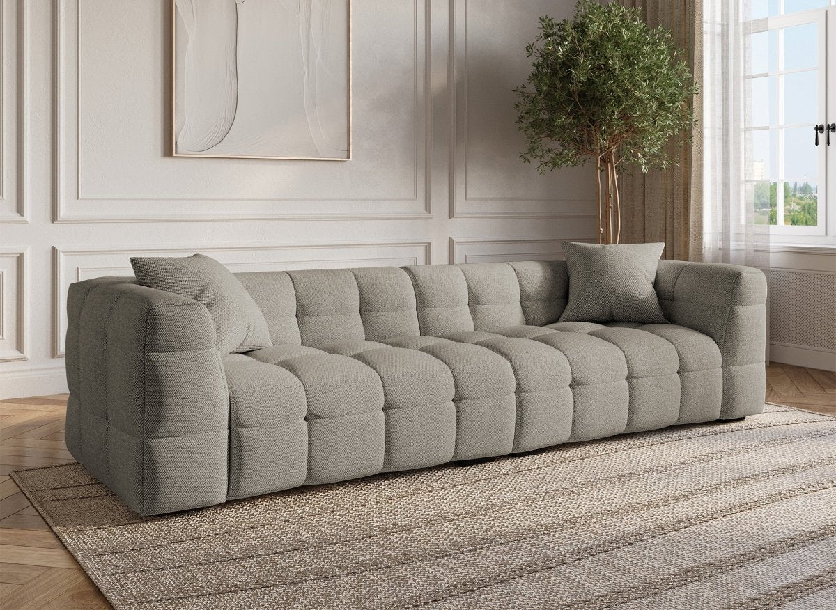 Canapé fixe 4 places en tissu taupe BELLA - DécoInParis