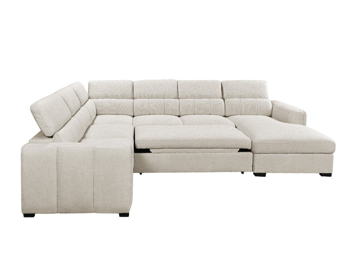Canapé panoramique convertible avec coffre en tissu bouclette beige NAJAH - Angle droit - DécoInParis