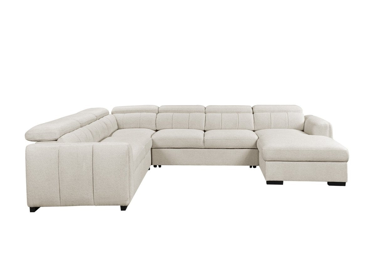 Canapé panoramique convertible avec coffre en tissu bouclette beige NAJAH - Angle droit - DécoInParis