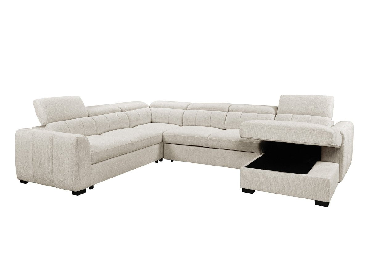 Canapé panoramique convertible avec coffre en tissu bouclette beige NAJAH - Angle droit - DécoInParis
