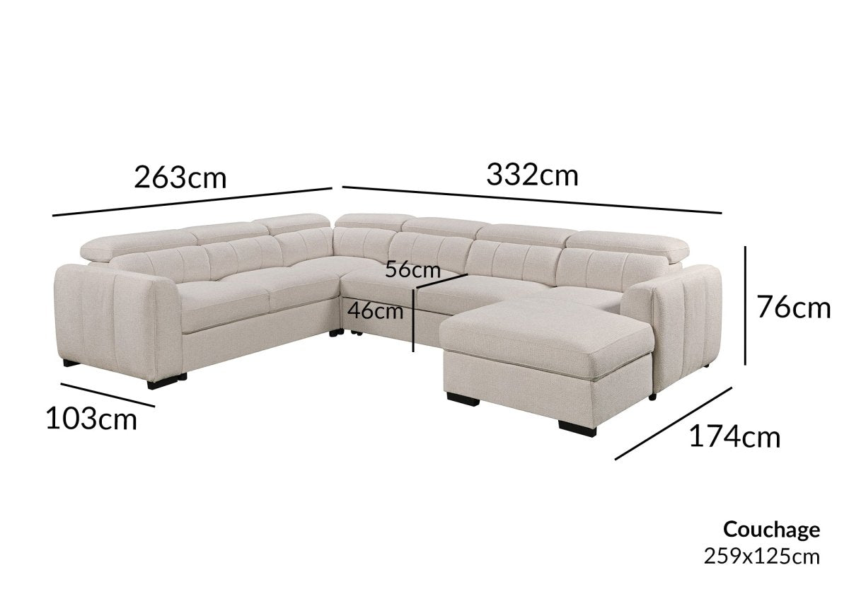 Canapé panoramique convertible avec coffre en tissu bouclette beige NAJAH - Angle droit - DécoInParis