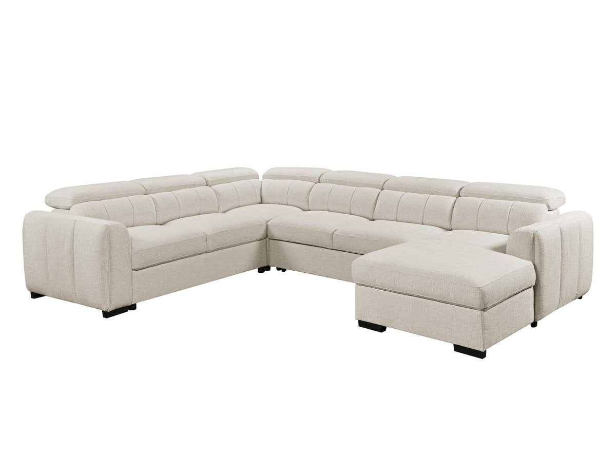 Canapé panoramique convertible avec coffre en tissu bouclette beige NAJAH - Angle droit - DécoInParis