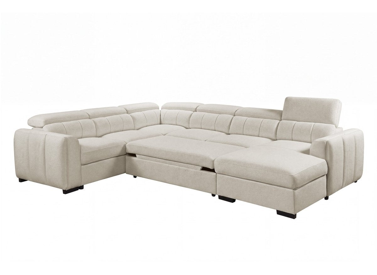 Canapé panoramique convertible avec coffre en tissu bouclette beige NAJAH - Angle droit - DécoInParis