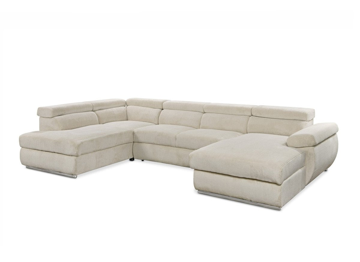 Canapé panoramique convertible avec coffre en velours côtelé épais beige MARIANO - Angle droit - DécoInParis