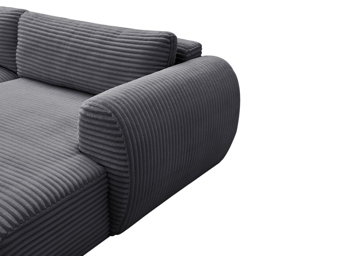 Canapé panoramique convertible avec coffre en velours gros côtelé gris TILDA - Angle gauche - DécoInParis