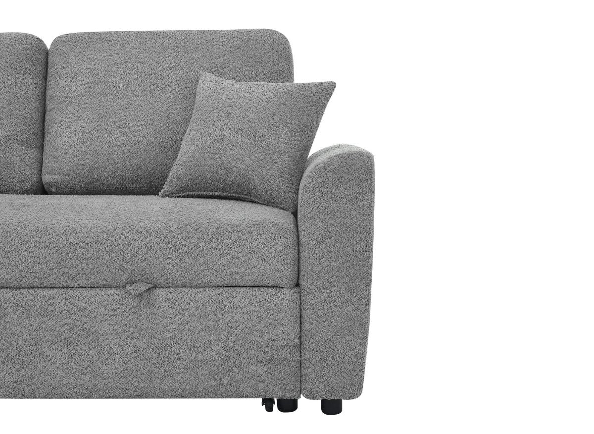 Canapé panoramique convertible avec coffres en tissu bouclette gris ADRYEN - DécoInParis