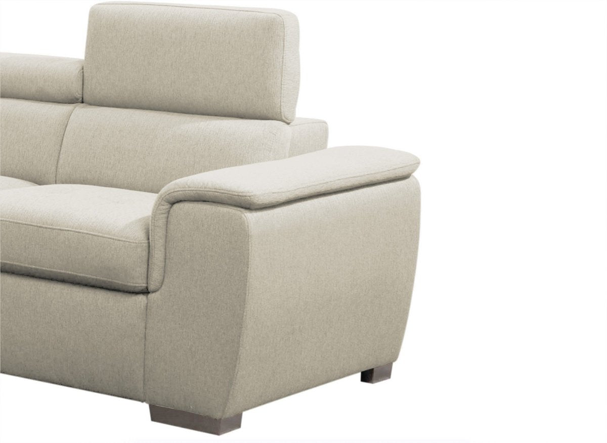 Canapé panoramique convertible coffre de rangement en tissu beige GAELLE - Angle Droit - DécoInParis