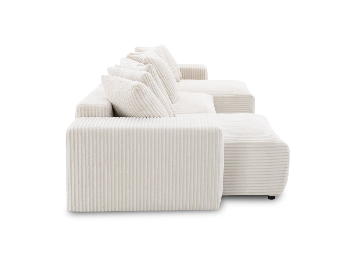 Canapé panoramique réversible convertible avec coffre en velours côtelé épais beige NOELIA - DécoInParis