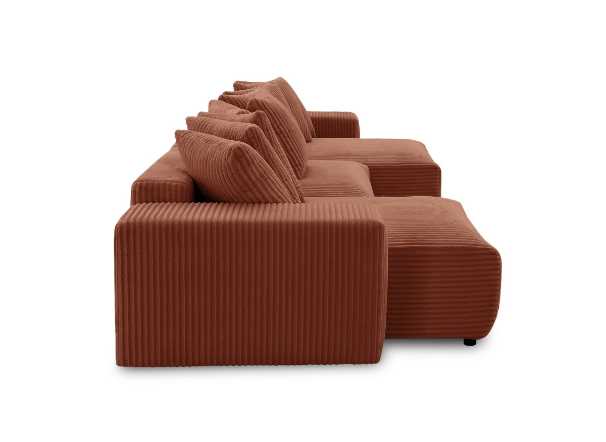 Canapé panoramique réversible convertible avec coffre en velours côtelé épais terracotta NOELIA - DécoInParis