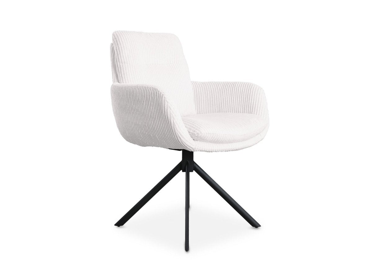 Chaise design avec accoudoirs en velours côtelé blanc écru LOLA - DécoInParis