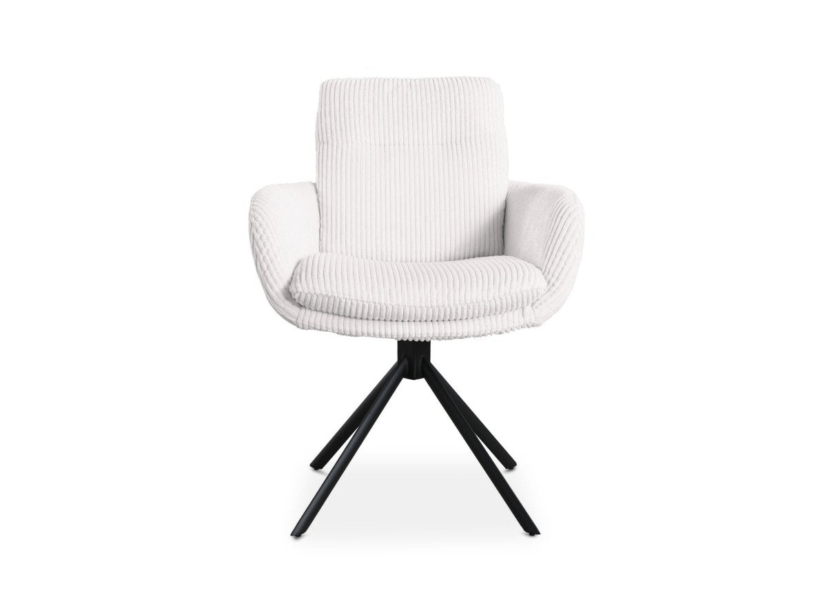 Chaise design avec accoudoirs en velours côtelé blanc écru LOLA - DécoInParis
