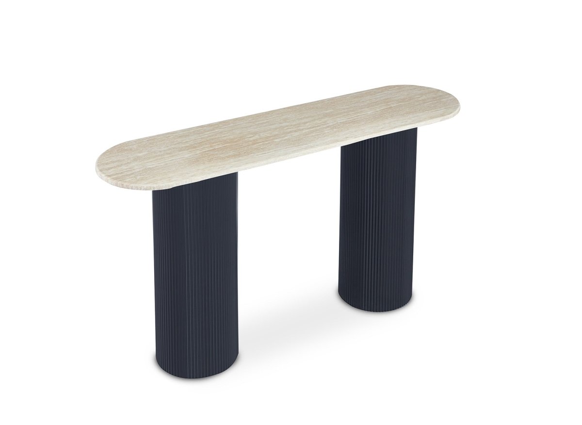 Console en marbre composite beige pieds noir DHARA BLACK - DécoInParis