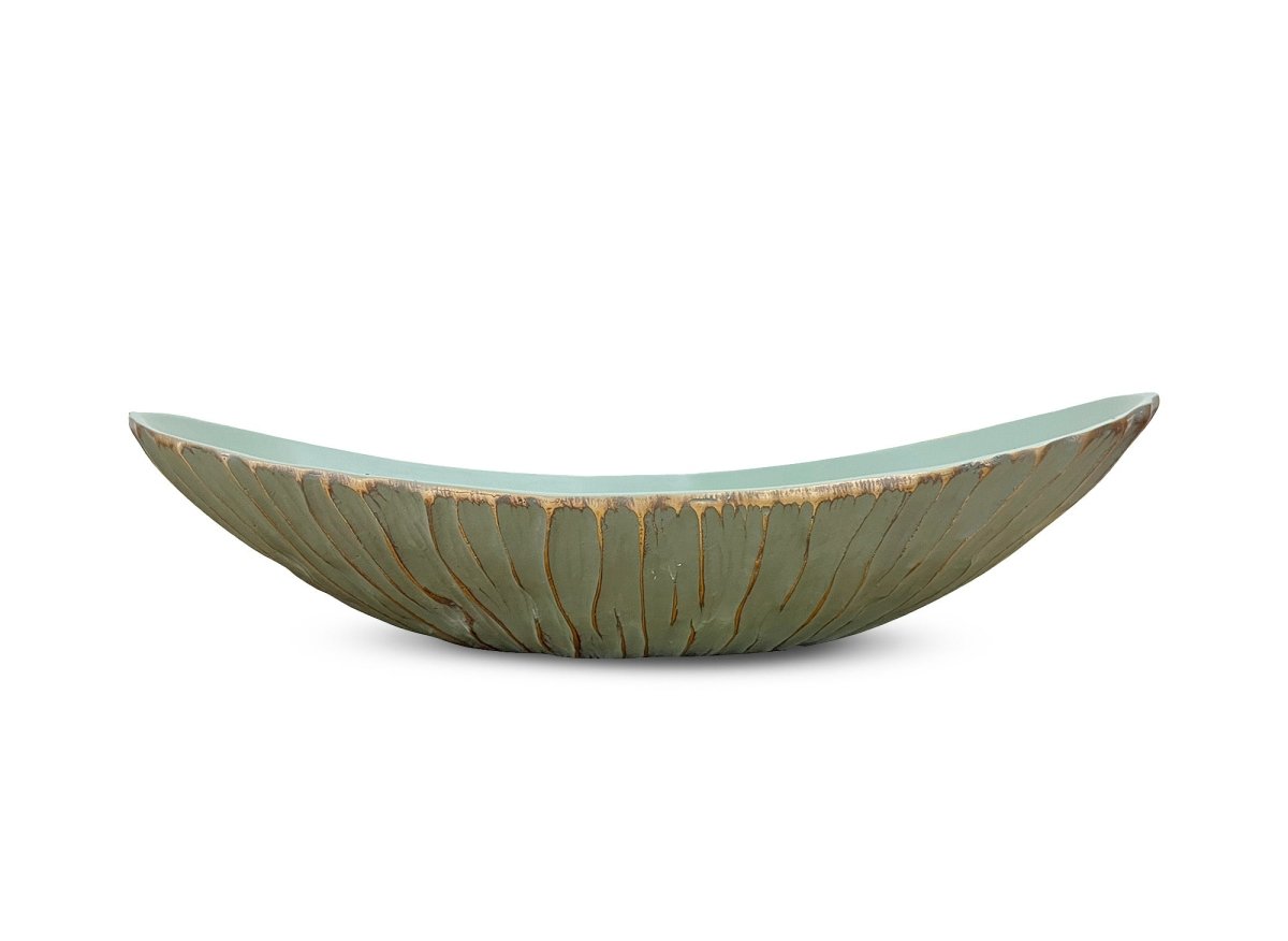 Coupelle ovale en polyrésine vert et doré 35 cm GABY - DécoInParis