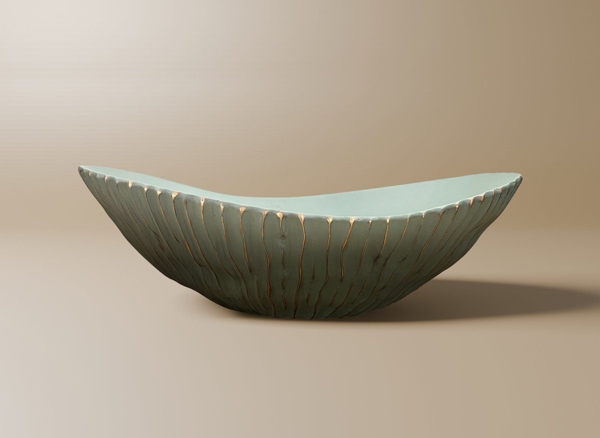 Coupelle ovale en polyrésine vert et doré 40 cm GABY - DécoInParis