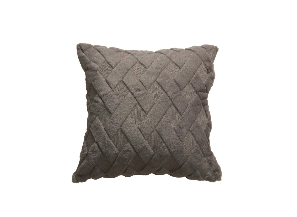 Coussin carré 45x45 cm en tissu à poils effet graphique gris foncé MADALA - DécoInParis