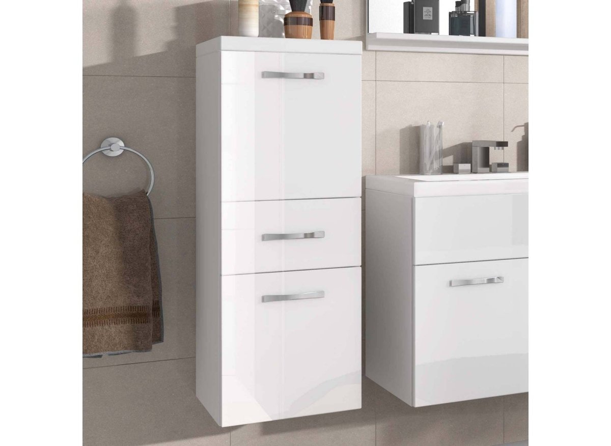 Ensemble meubles salle de bain design suspendu - Blanc laqué SHELBY - DécoInParis