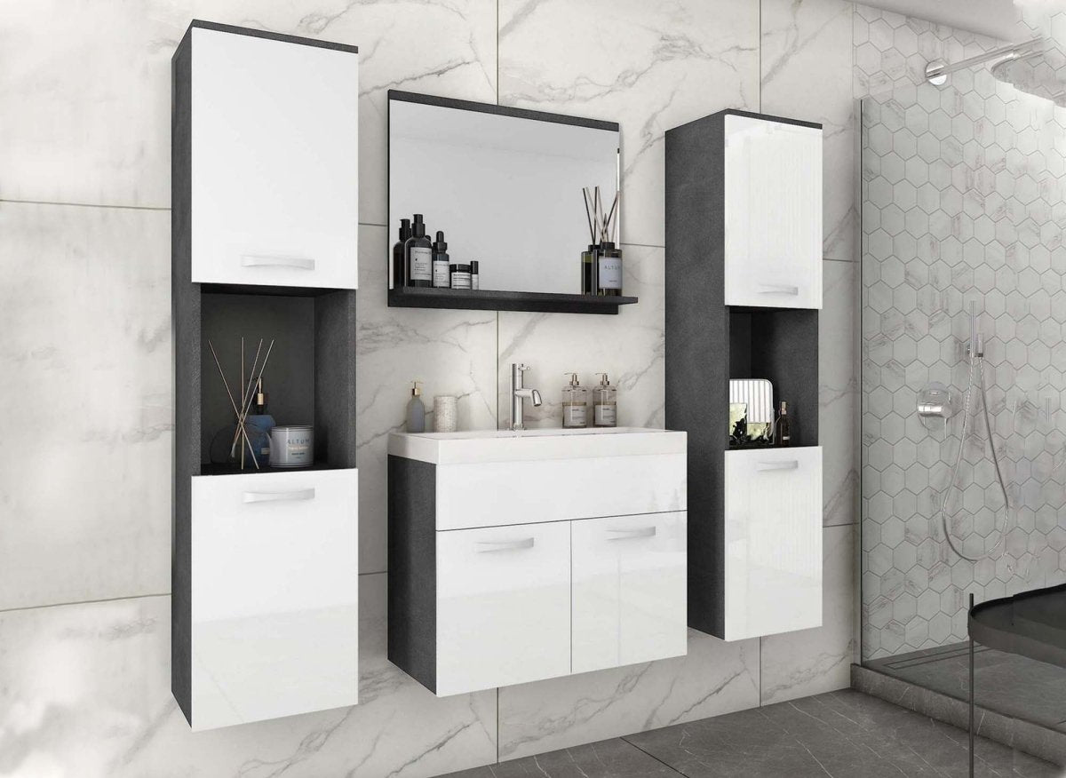 Ensemble meubles salle de bain suspendu XL - Gris foncé et blanc HARMONY - DécoInParis