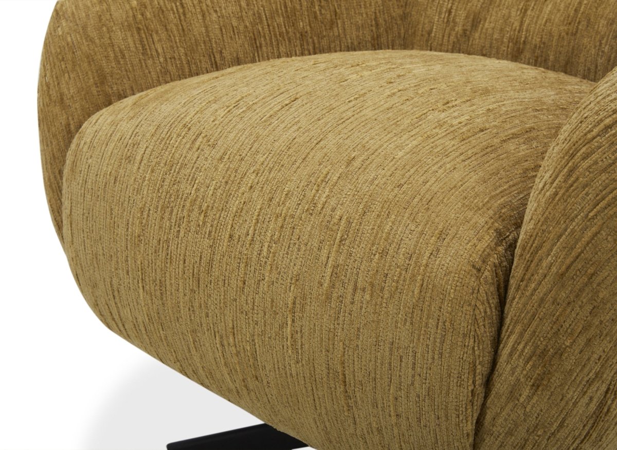 Fauteuil pivotant en velours chiné jaune moutarde ALEZIO - DécoInParis