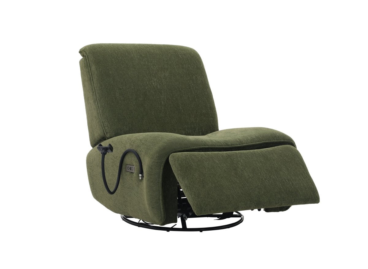 Fauteuil relax électrique en tissu à poils doux vert PAOLO - DécoInParis