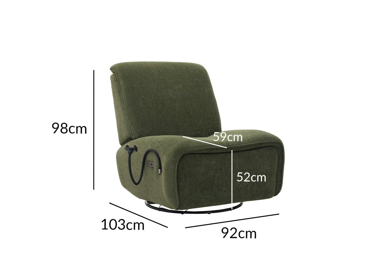 Fauteuil relax électrique en tissu à poils doux vert PAOLO - DécoInParis