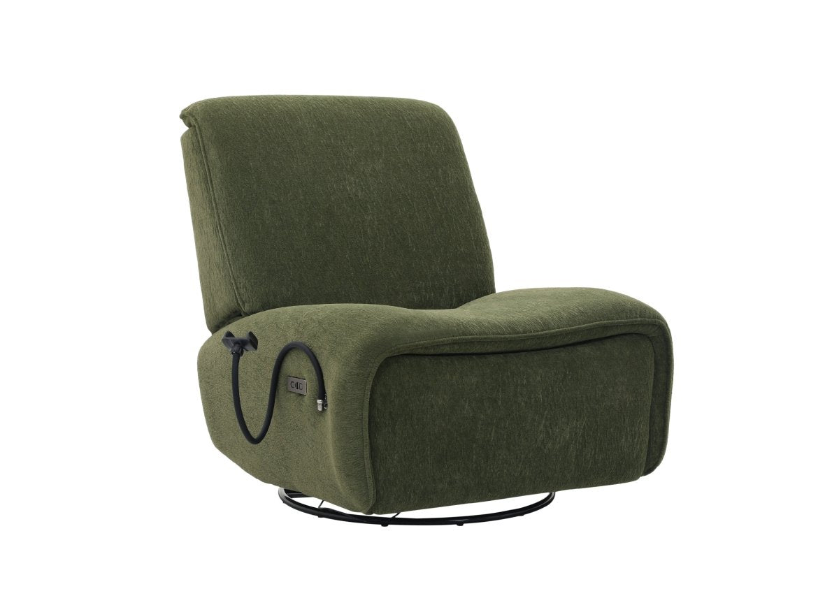 Fauteuil relax électrique en tissu à poils doux vert PAOLO - DécoInParis