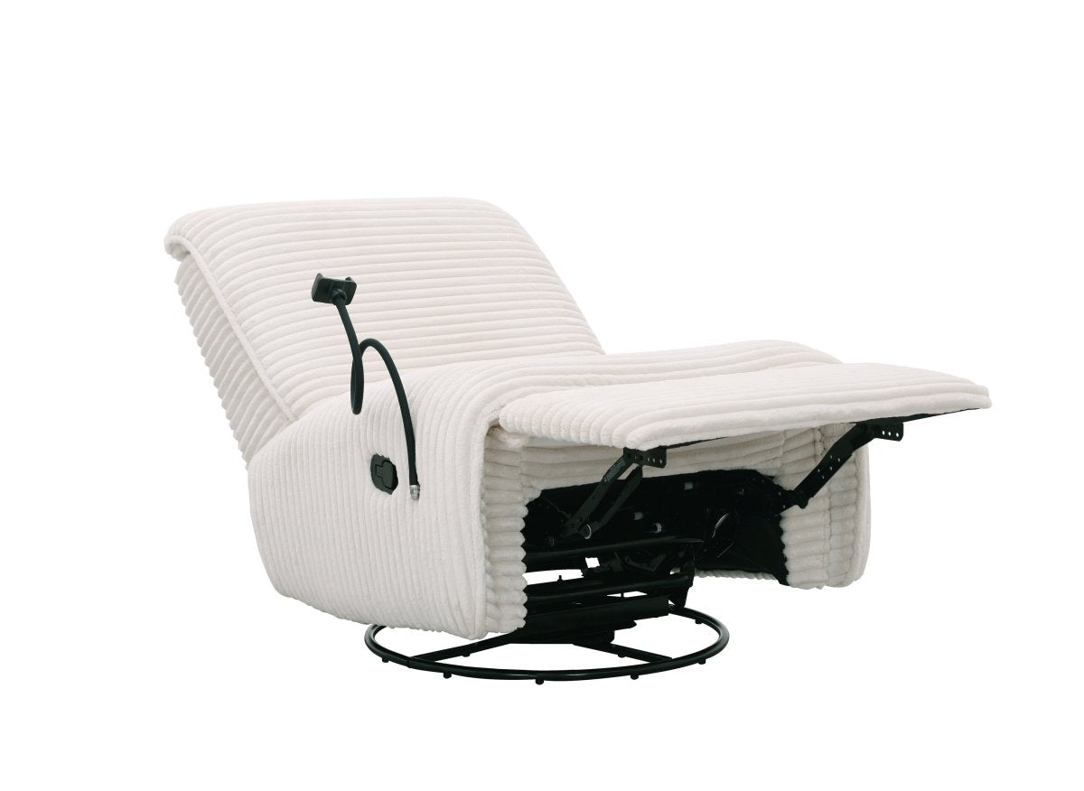 Fauteuil relax électrique en velours côtelé blanc écru PAOLO - DécoInParis