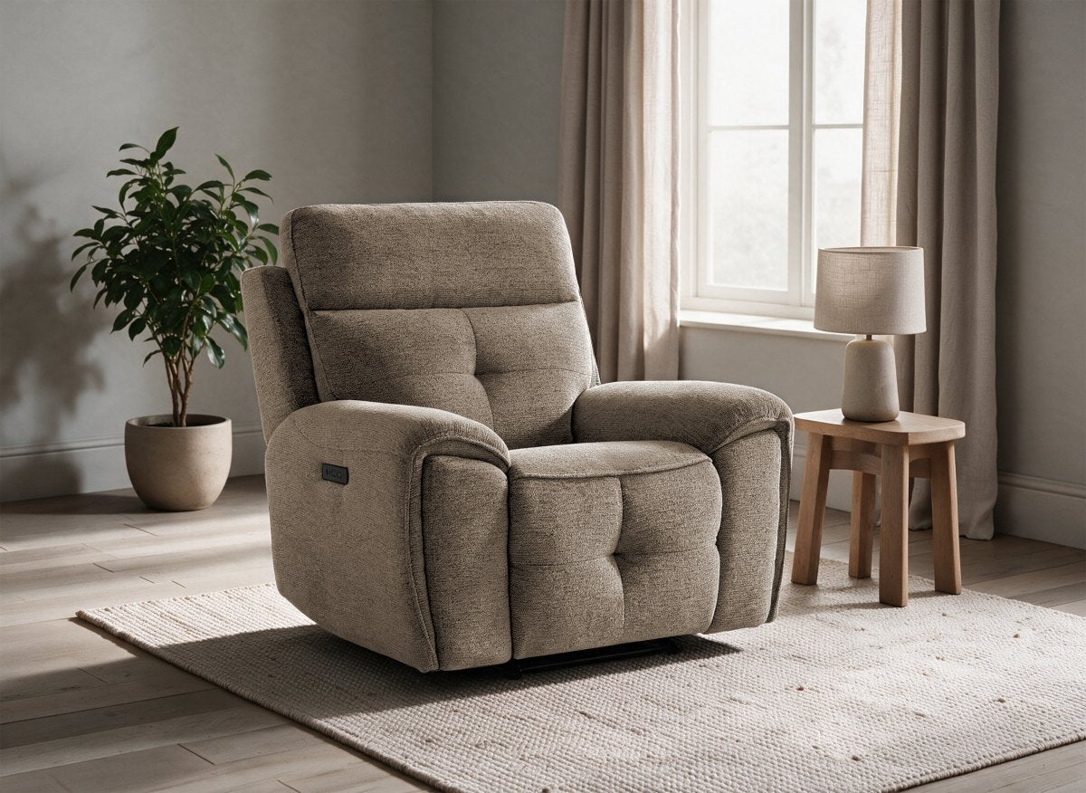 Fauteuil relax électrique en velours texturé marron PATRICIA - DécoInParis
