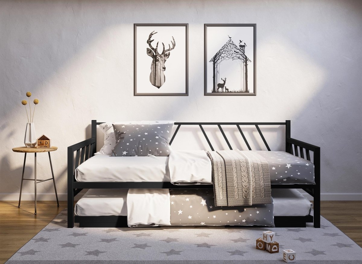 Lit banquette gigogne en métal noir TORRY 90 x 190 cm - DécoInParis