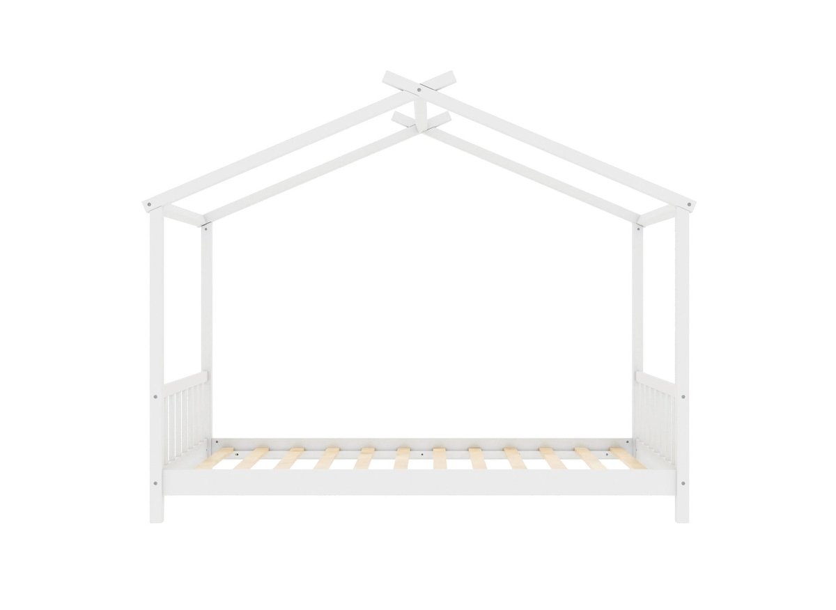 Lit cabane avec barreaux en bois blanc 90 x 190 cm NIDOU - DécoInParis