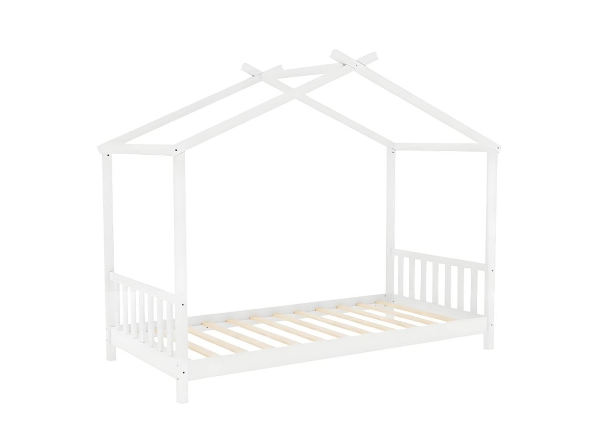 Lit cabane avec barreaux en bois blanc 90 x 190 cm NIDOU - DécoInParis