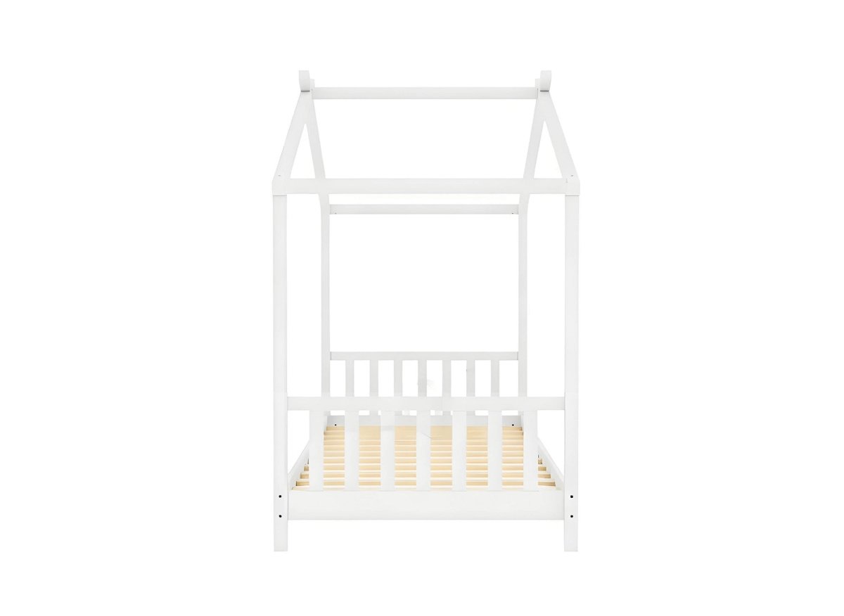 Lit cabane avec barreaux en bois blanc 90 x 190 cm NIDOU - DécoInParis