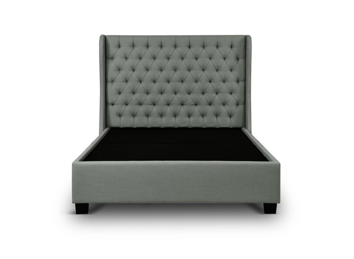 Lit coffre capitonné en tissu lin gris FLORINE 140 x 190 cm - DécoInParis