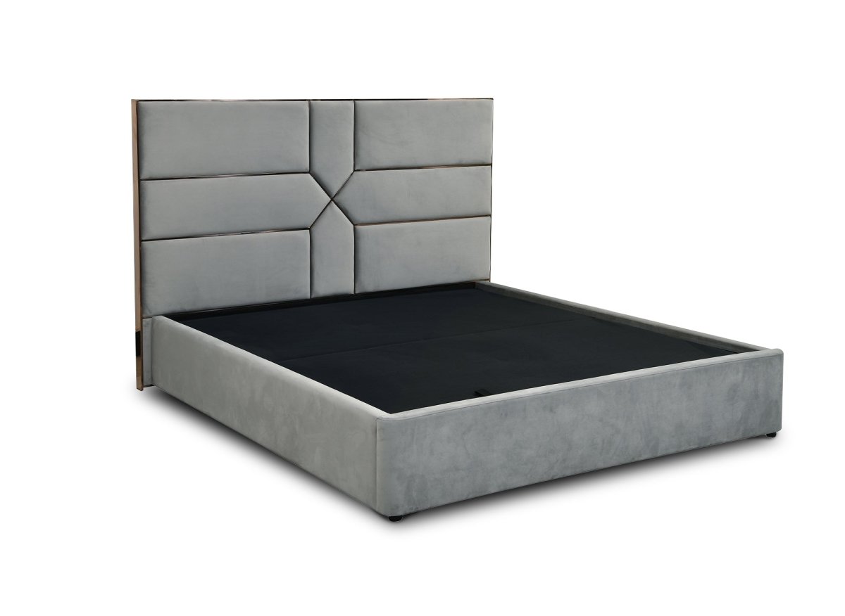 Lit coffre design en velours gris DAVINA 180 x 200 cm - DécoInParis