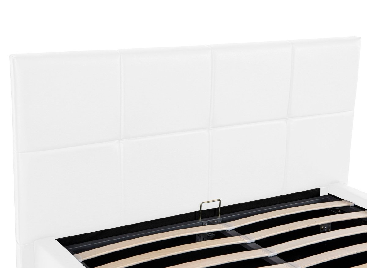 Lit coffre en simili cuir blanc avec LED 140x190 cm DIVINE - DécoInParis