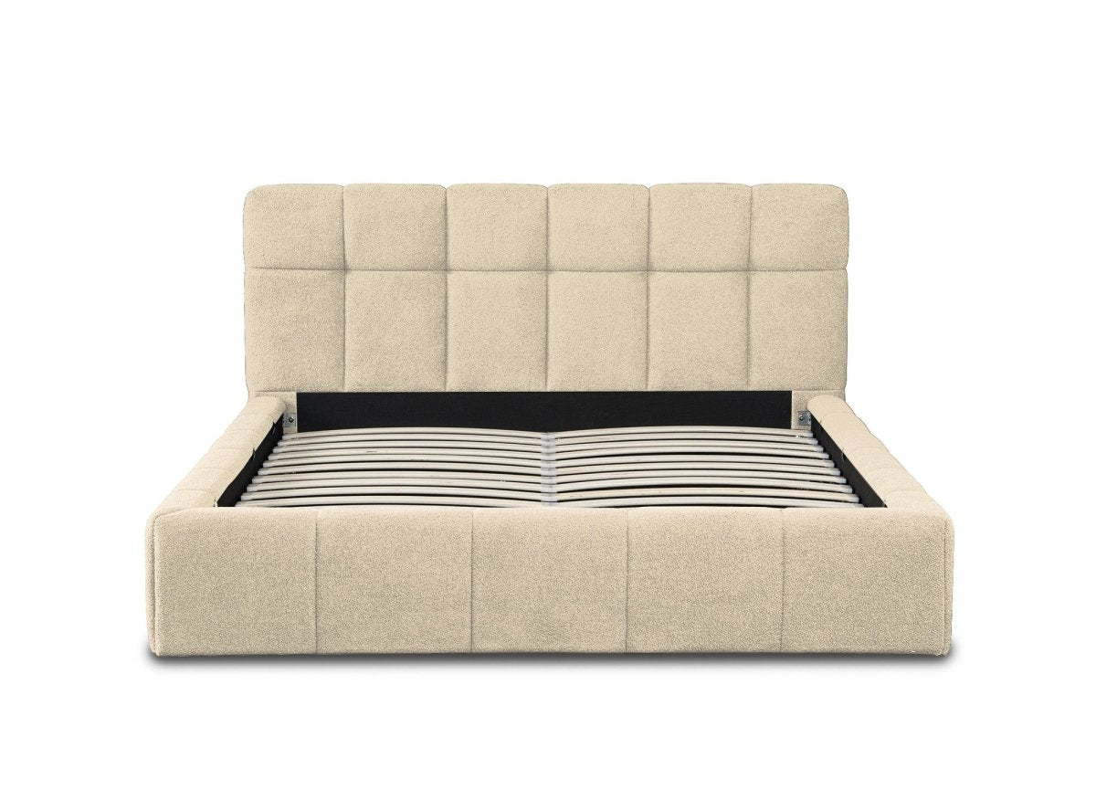Lit coffre en tissu bouclette beige 140x190 cm MILIE - DécoInParis