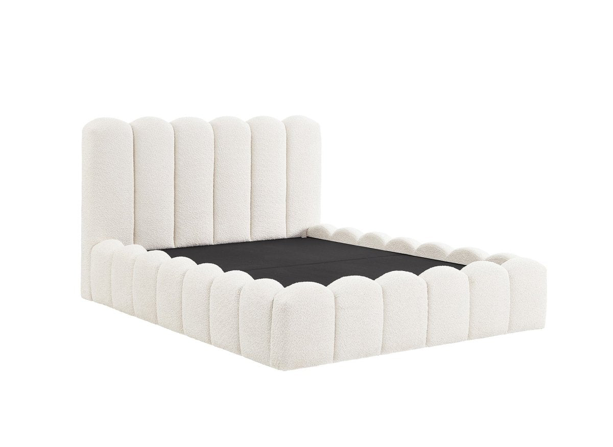 Lit coffre en tissu bouclette beige 140x190 cm RITA - DécoInParis