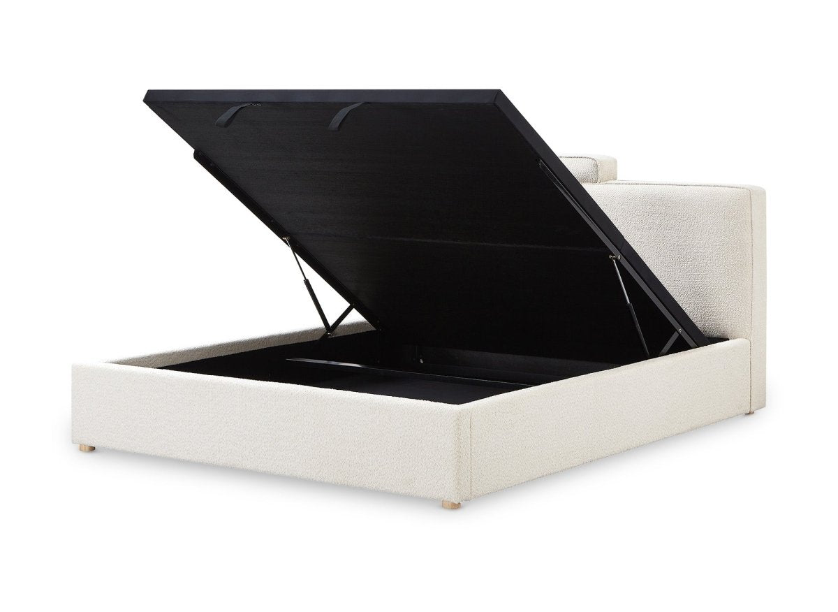 Lit coffre en tissu bouclette beige 160x200 cm ZELIA - DécoInParis