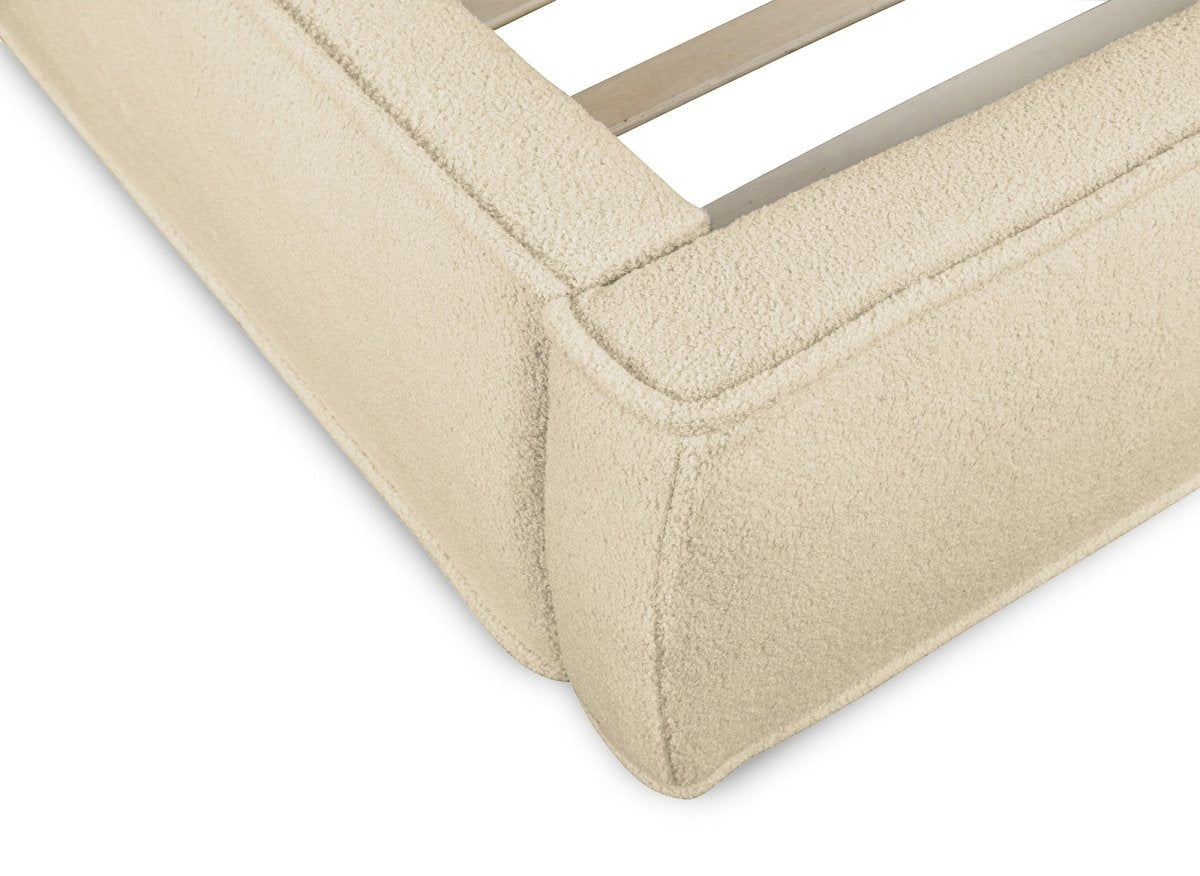 Lit coffre en tissu bouclette beige 160x200cm YUNA - DécoInParis